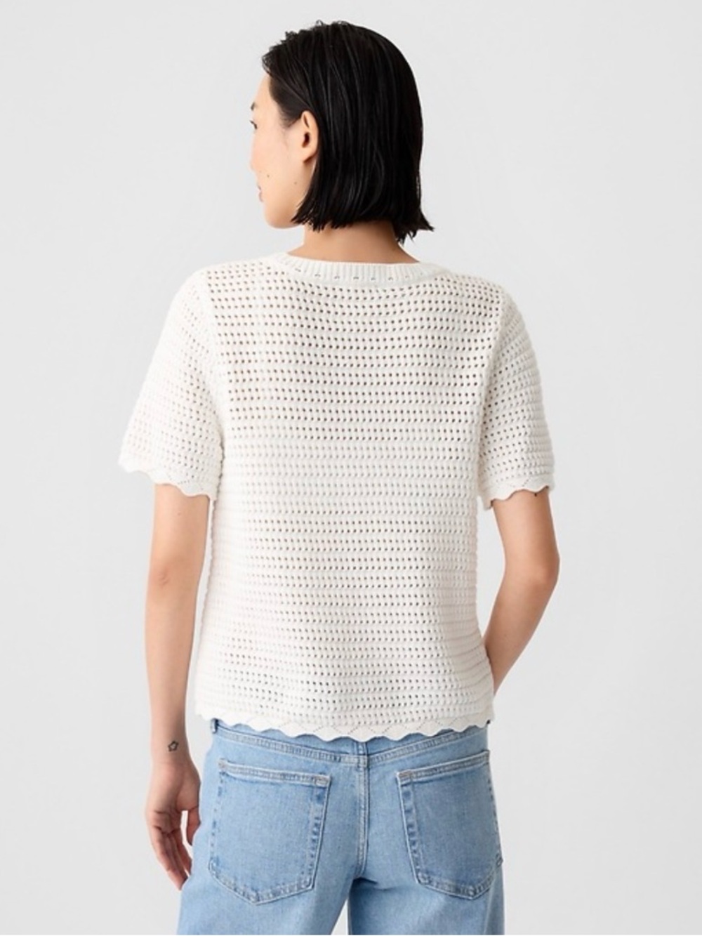 Gap Classic White Crochet Short-Sleeve Top in New White size large - Picture 3 of 10
